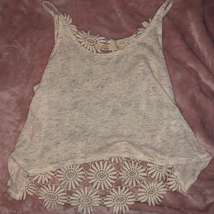 Flower lace back summer cream crop top